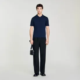 Pablo Zip Knitted Polo Shirt Navy Blue