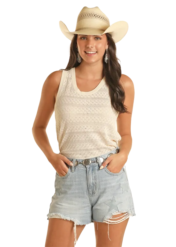 Panhandle Slim® Women's Rock N Roll Off White Knit Pattern Tank Top