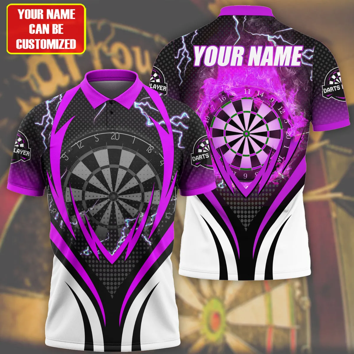 Personalized Name Polo Shirt For Darts Teams, Dart and Thunder Multi Color for Dart Player