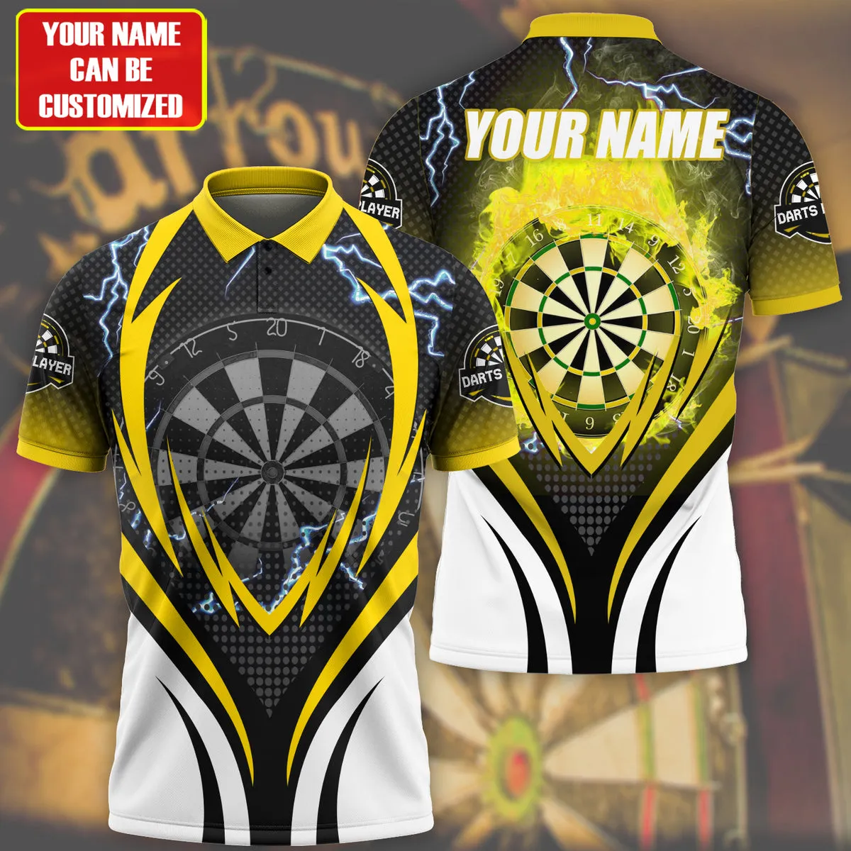 Personalized Name Polo Shirt For Darts Teams, Dart and Thunder Multi Color for Dart Player