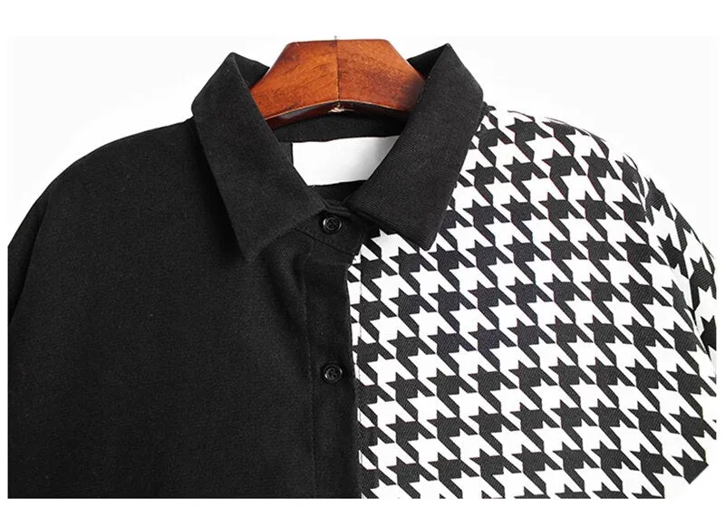 Pre Order:  Black and White Houndstooth Loose Shirt