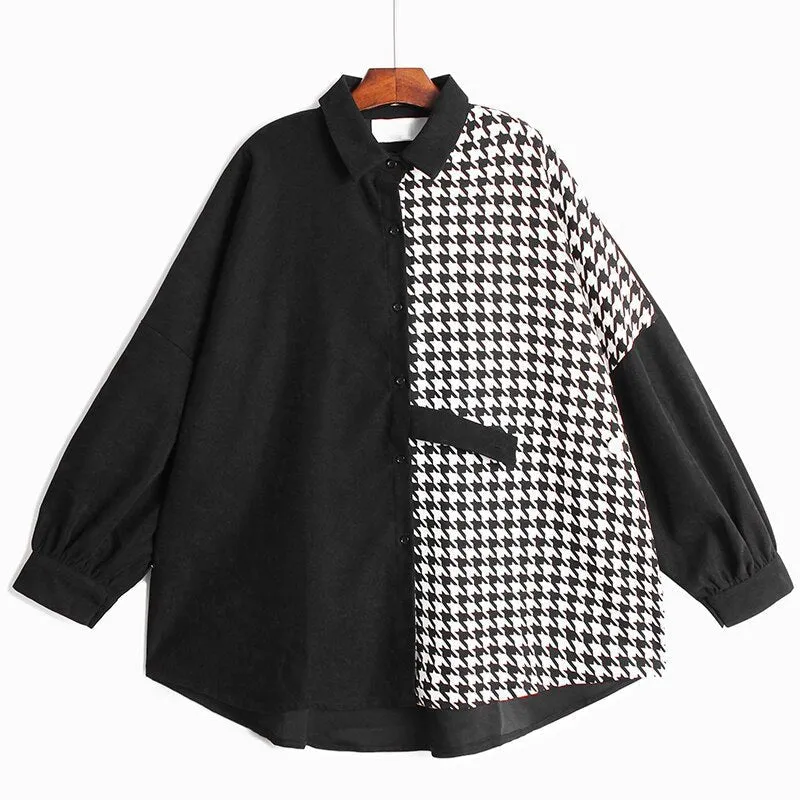 Pre Order:  Black and White Houndstooth Loose Shirt