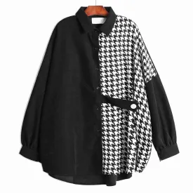 Pre Order:  Black and White Houndstooth Loose Shirt