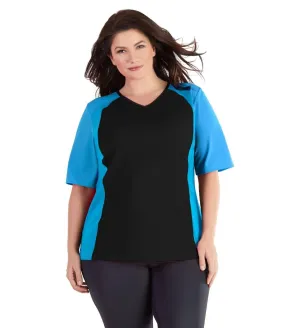 QuikEnergy Short Sleeve Swim and Sun Top Black and Turq - FINAL SALE
