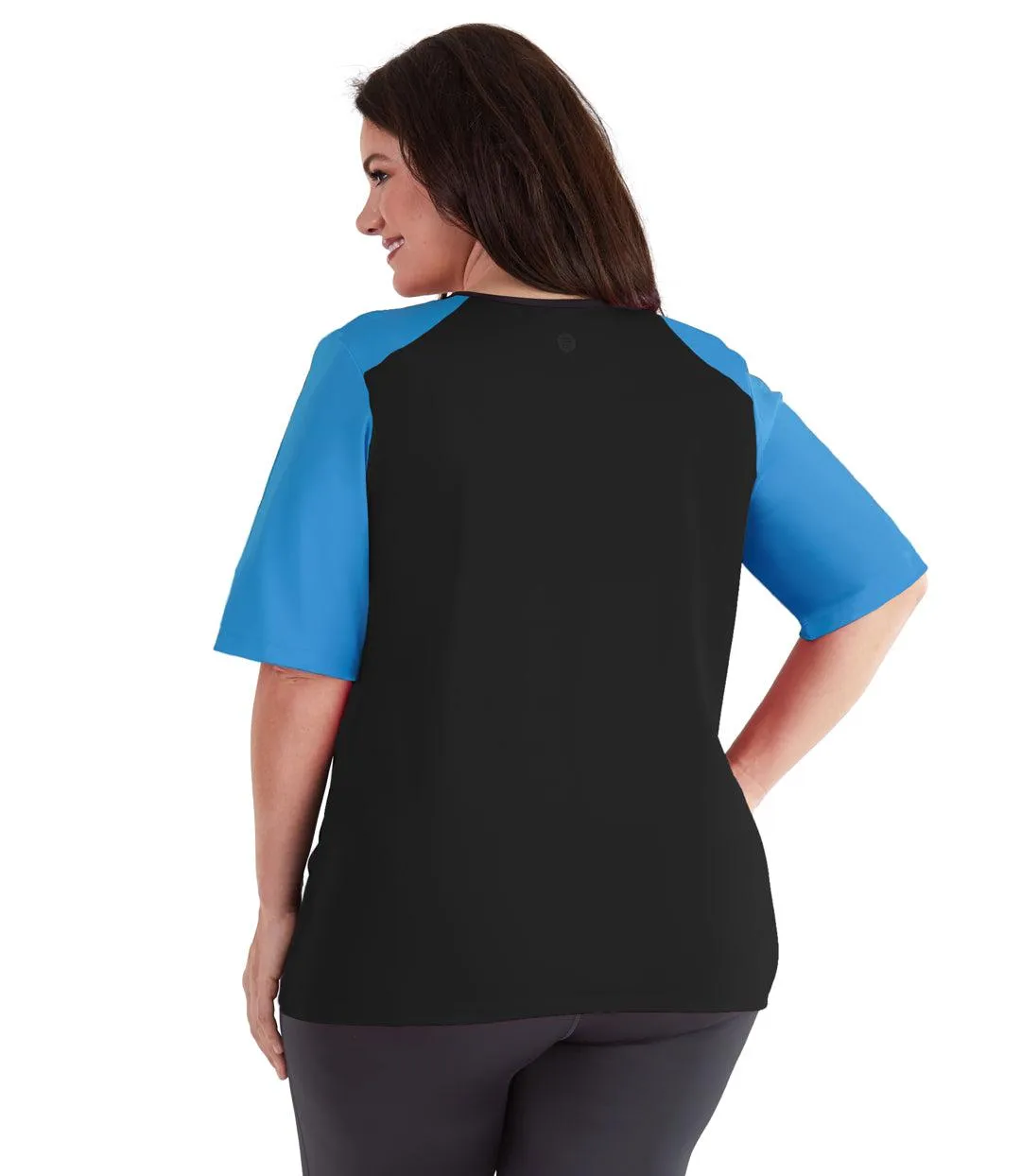 QuikEnergy Short Sleeve Swim and Sun Top Black and Turq - FINAL SALE