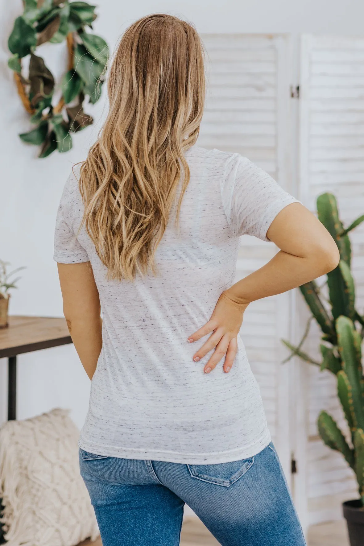 "Fearless" V Neck Short Sleeve Top in Grey