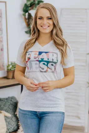 "Fearless" V Neck Short Sleeve Top in Grey