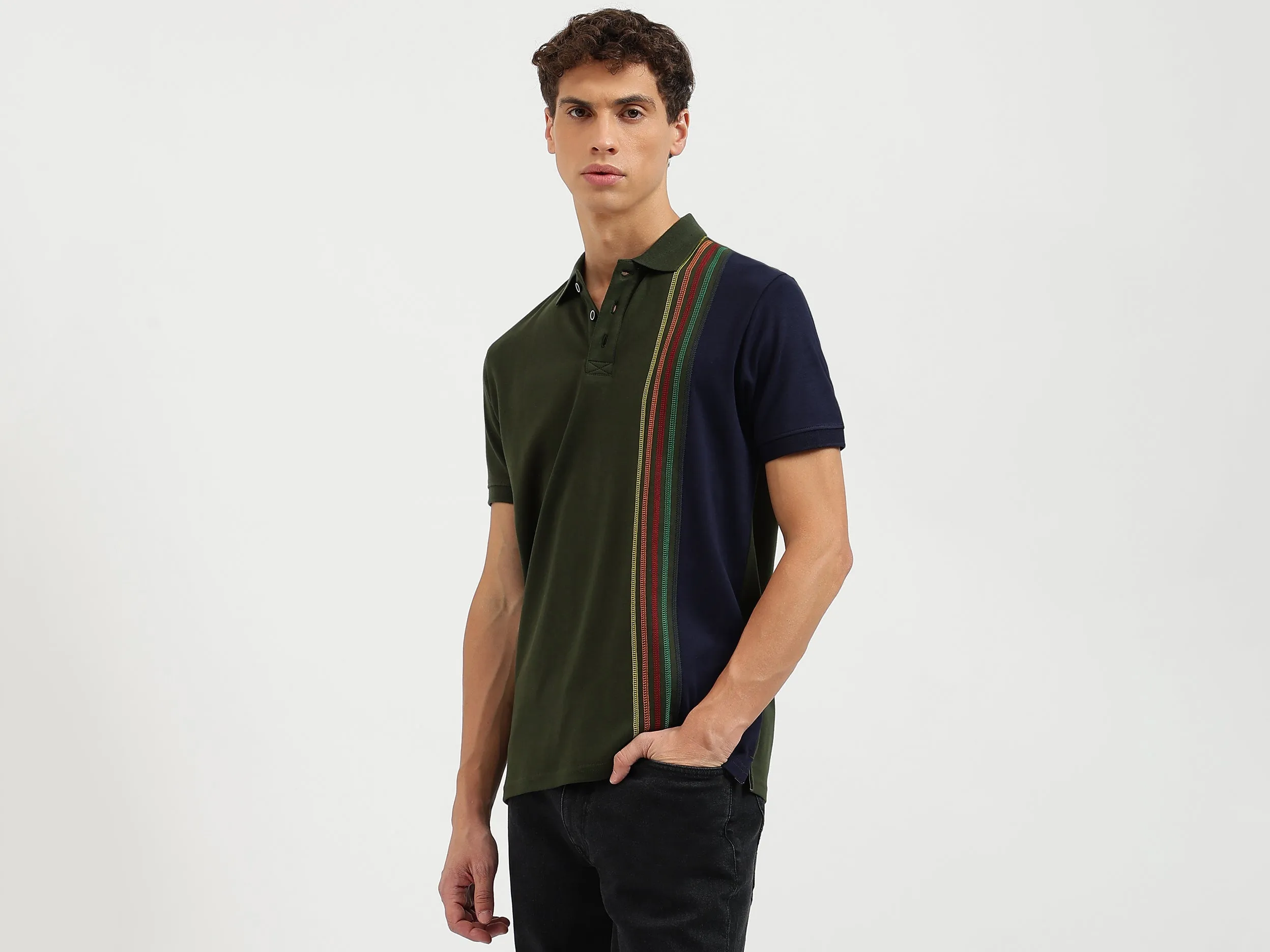 Regular Fit Collared Color Block Polo T-Shirt