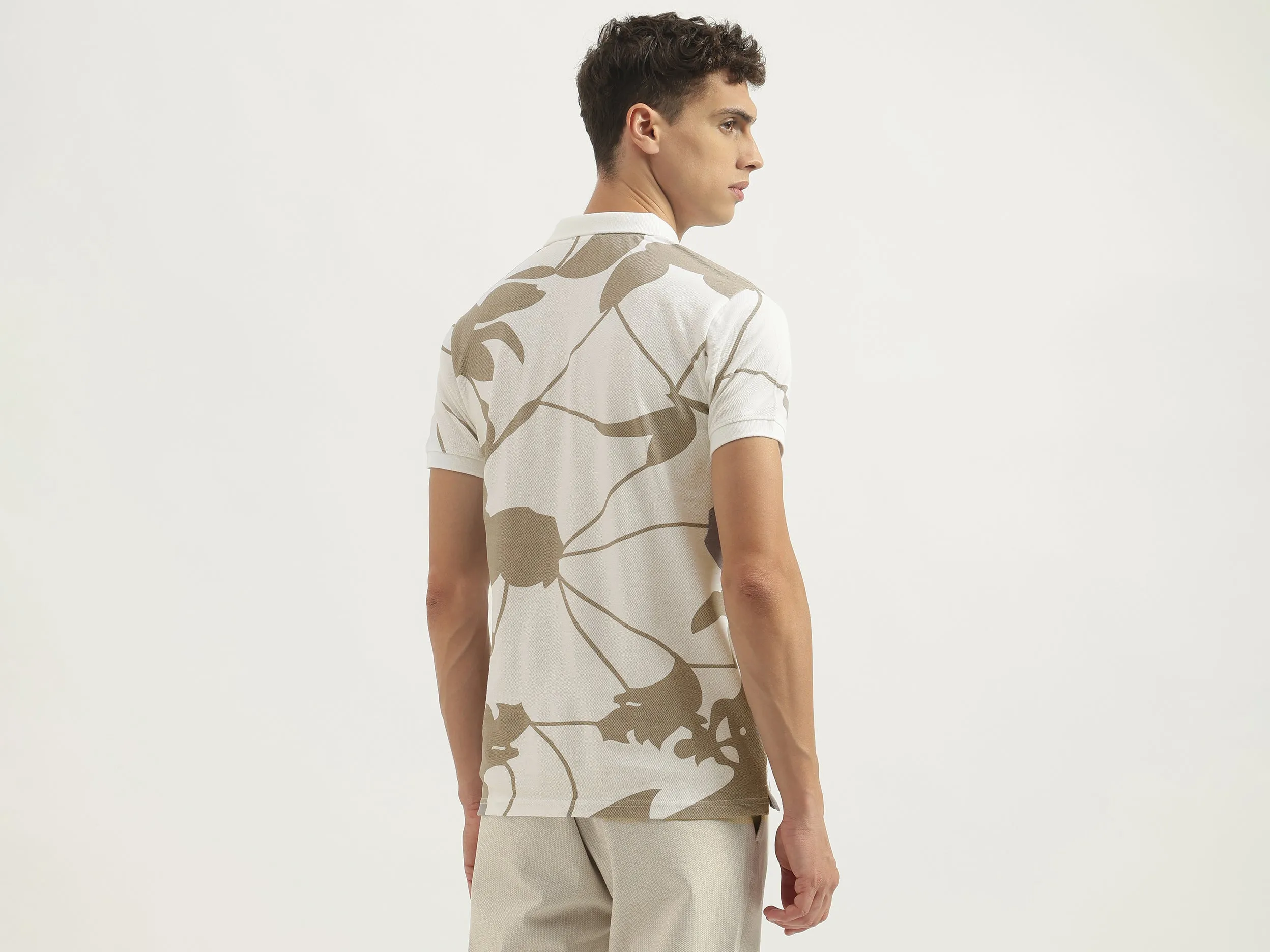Regular Fit Polo Neck Floral Print Tshirt