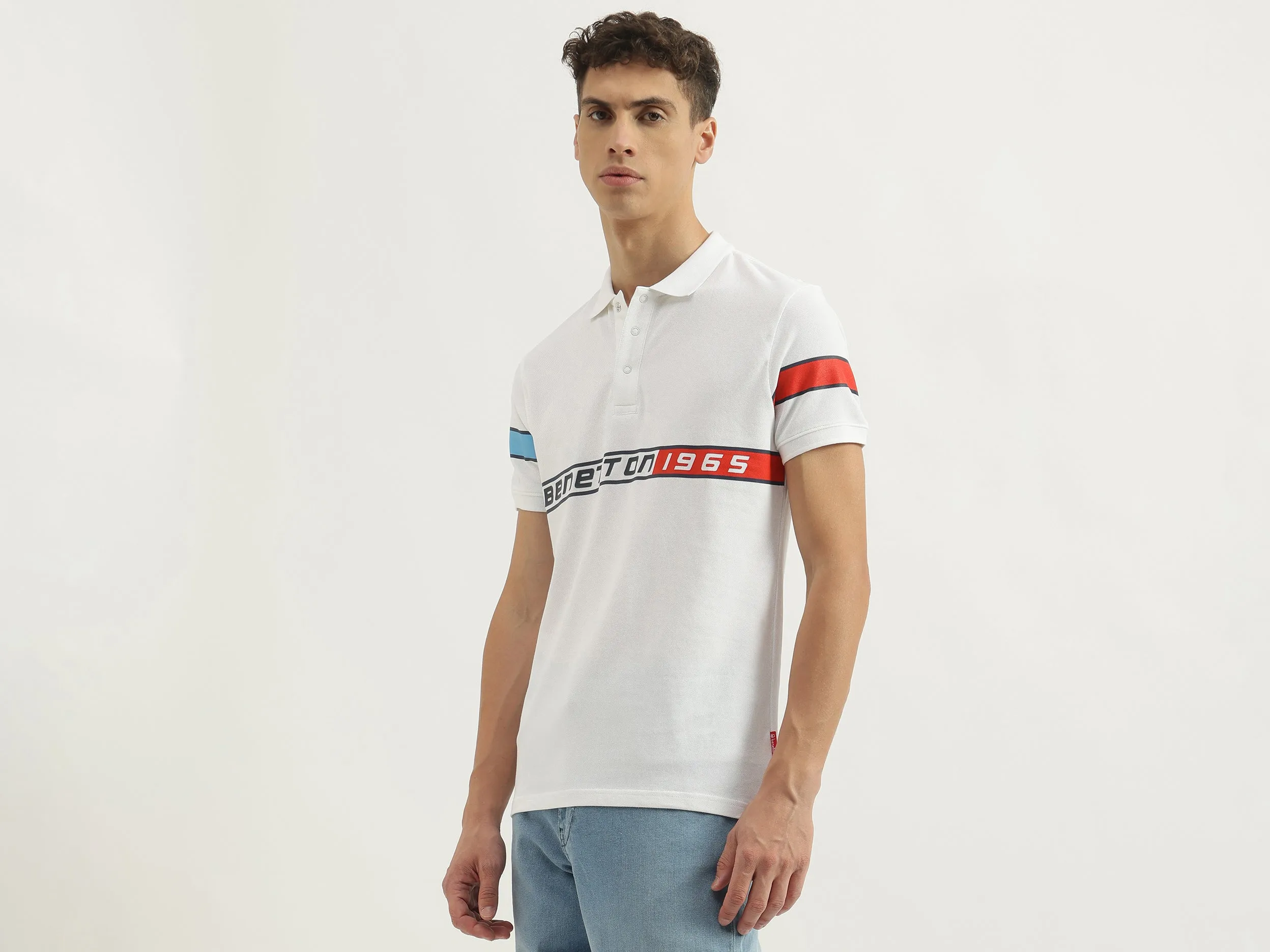 Regular Fit Polo Neck Typography Tshirt