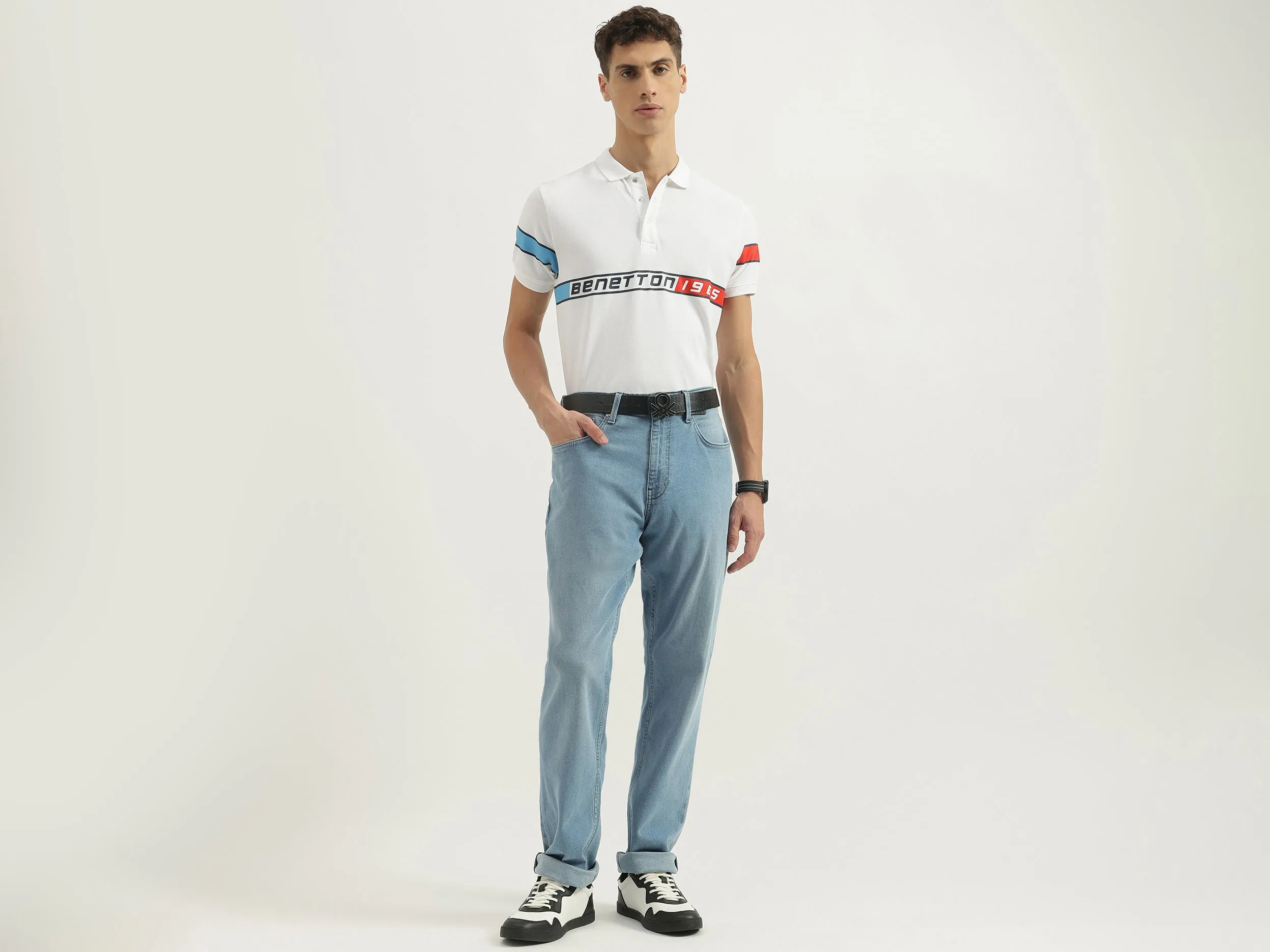 Regular Fit Polo Neck Typography Tshirt