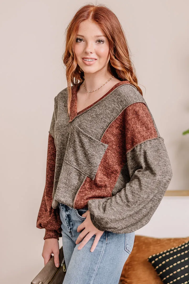 Rush On By Color Block Pocket Top