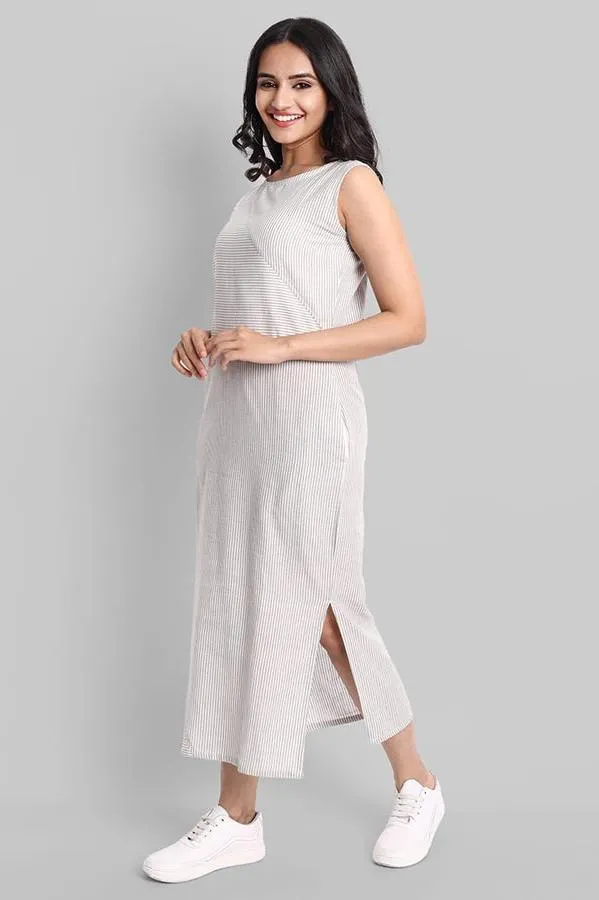 Sleeveless Striped Cotton Long Dress