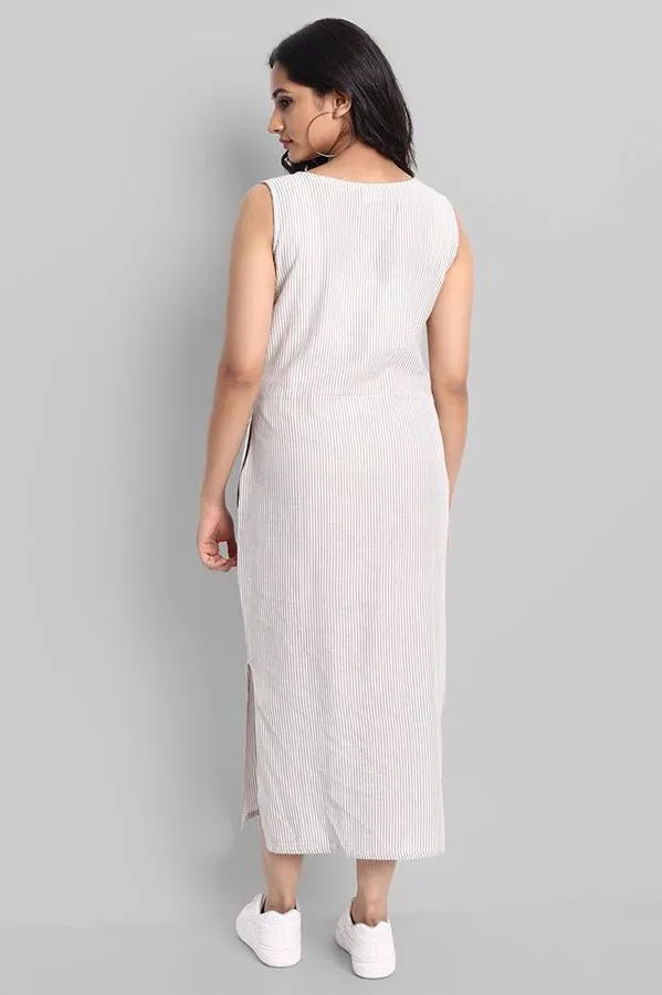 Sleeveless Striped Cotton Long Dress
