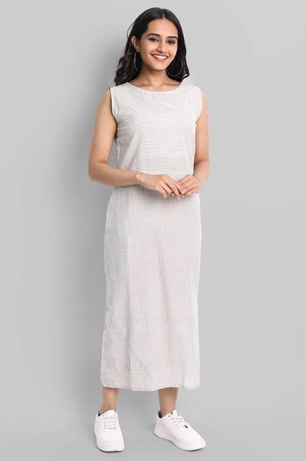 Sleeveless Striped Cotton Long Dress