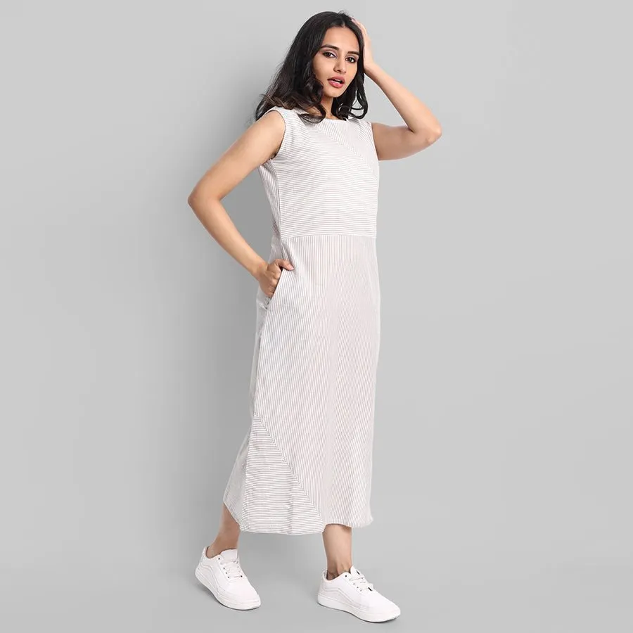 Sleeveless Striped Cotton Long Dress