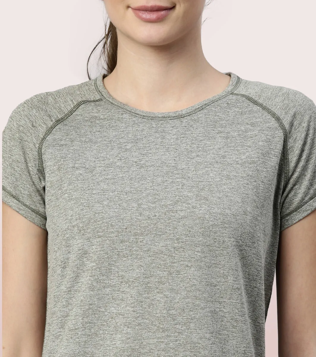 Slim Active Tee | Short Sleeve Raglan Scoop Neck Slim Active Tee With Reflective Graphic On Back