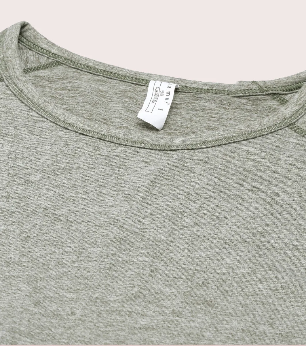 Slim Active Tee | Short Sleeve Raglan Scoop Neck Slim Active Tee With Reflective Graphic On Back