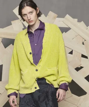 Snow Wash Damaged Prime-Over V-Neck Knit Cardigan