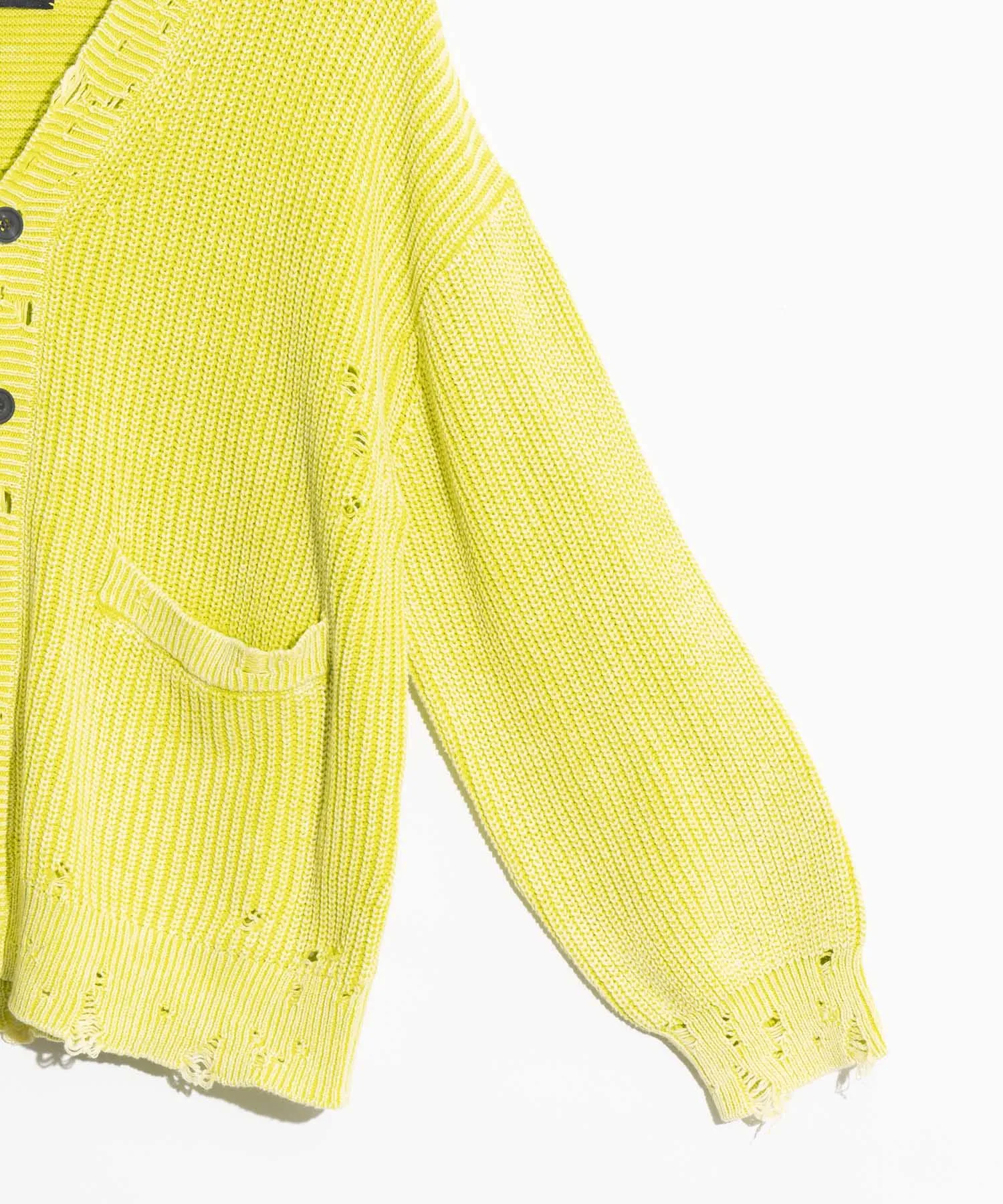 Snow Wash Damaged Prime-Over V-Neck Knit Cardigan