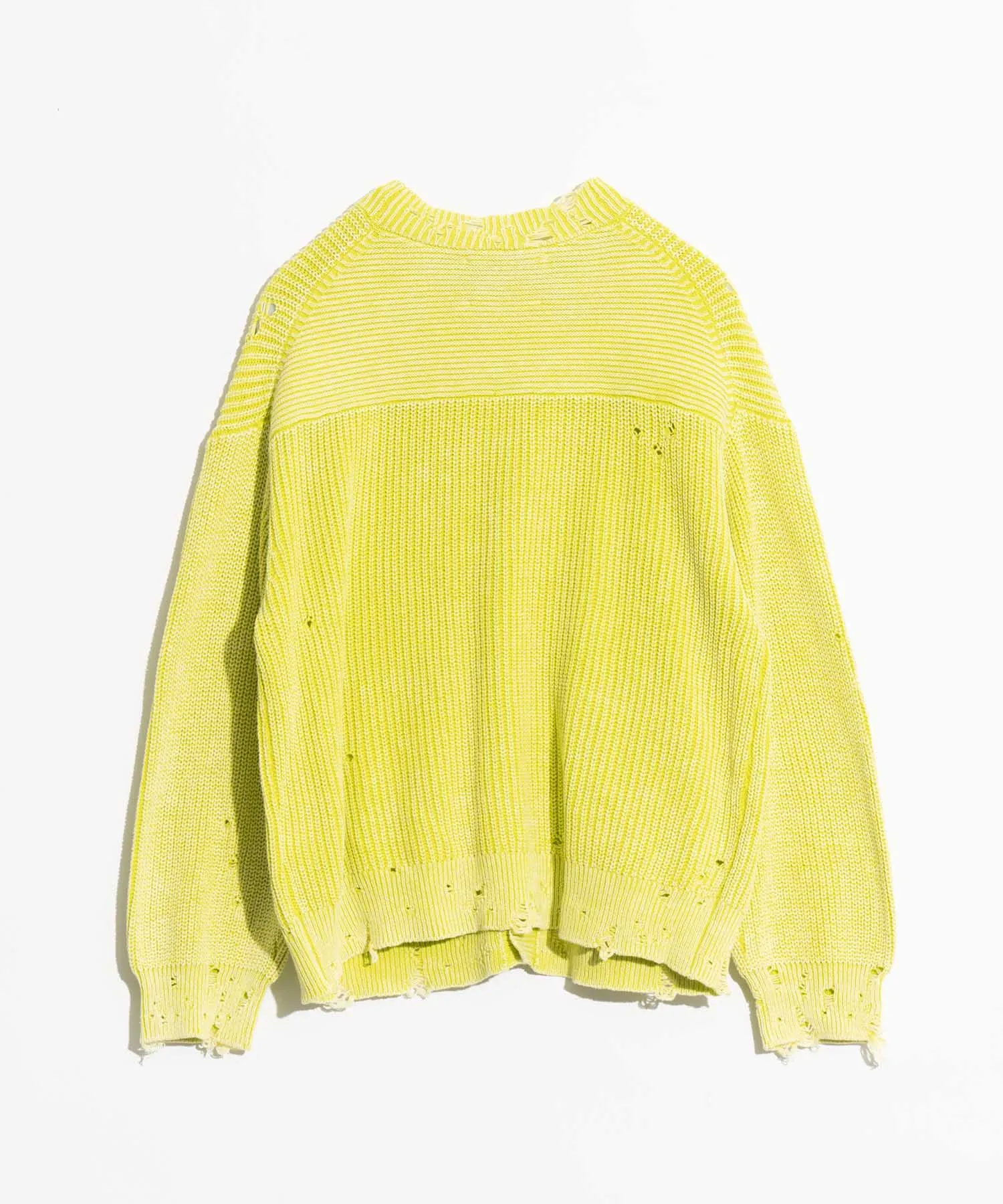 Snow Wash Damaged Prime-Over V-Neck Knit Cardigan