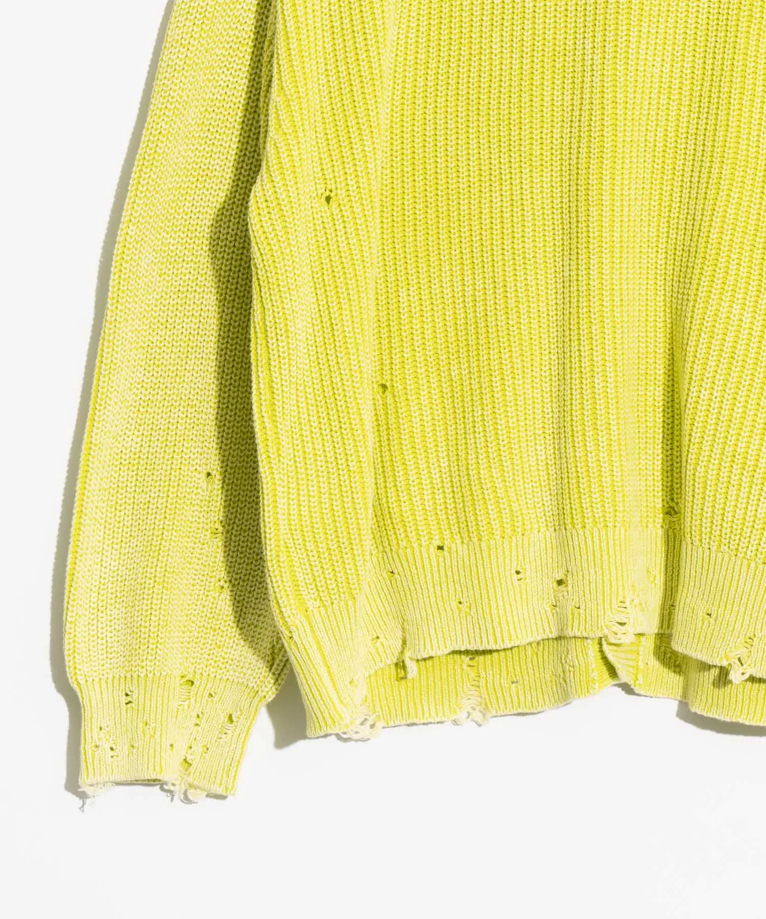 Snow Wash Damaged Prime-Over V-Neck Knit Cardigan