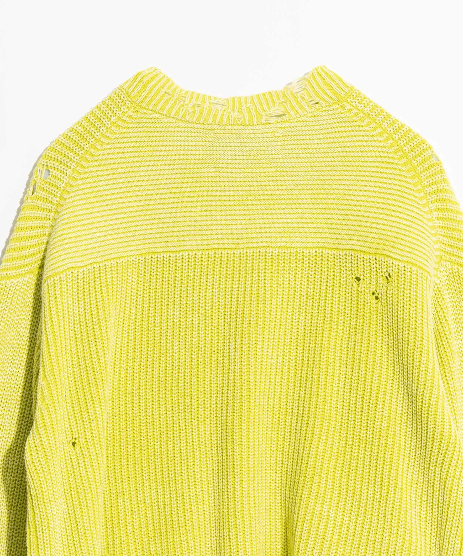 Snow Wash Damaged Prime-Over V-Neck Knit Cardigan