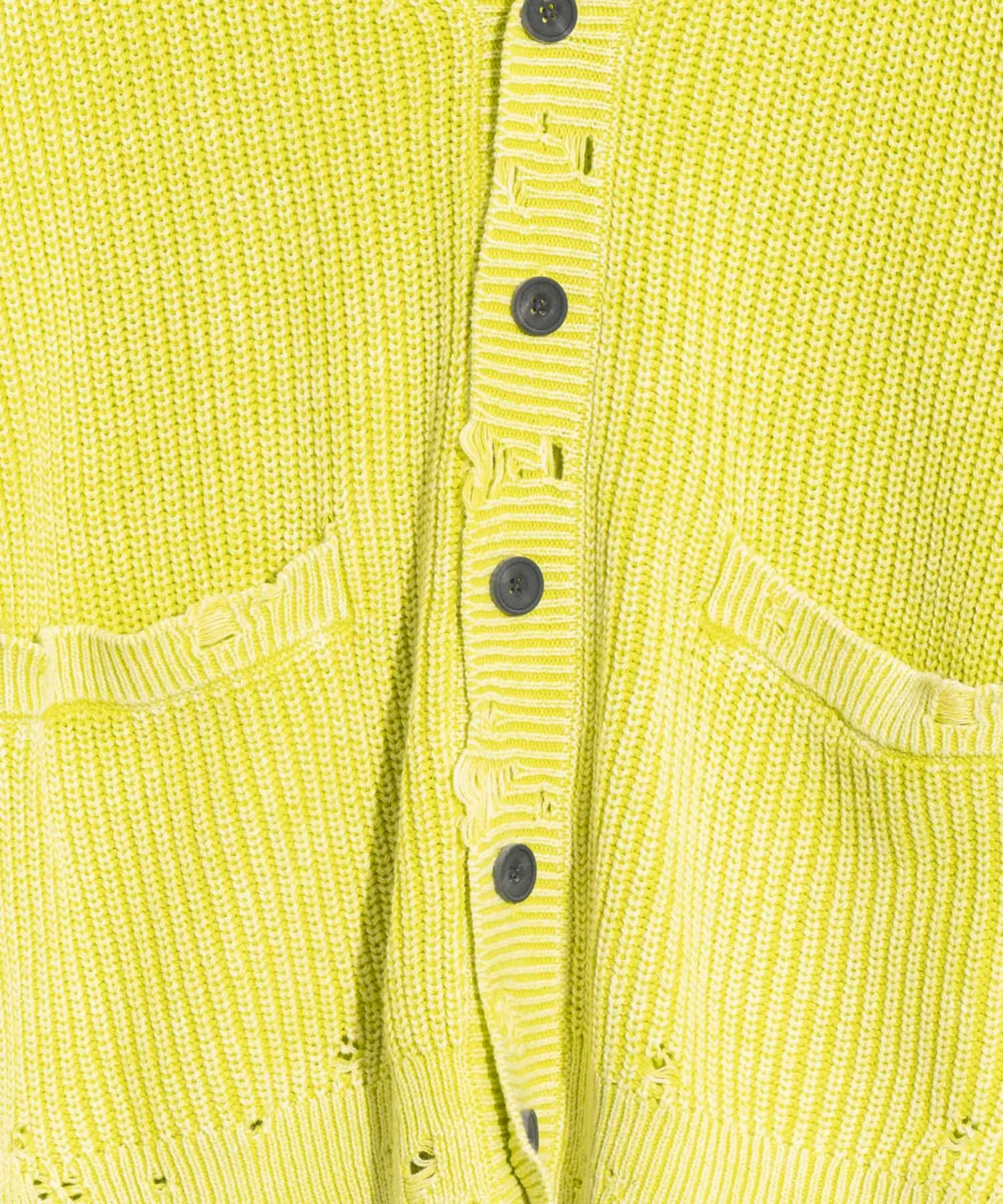 Snow Wash Damaged Prime-Over V-Neck Knit Cardigan