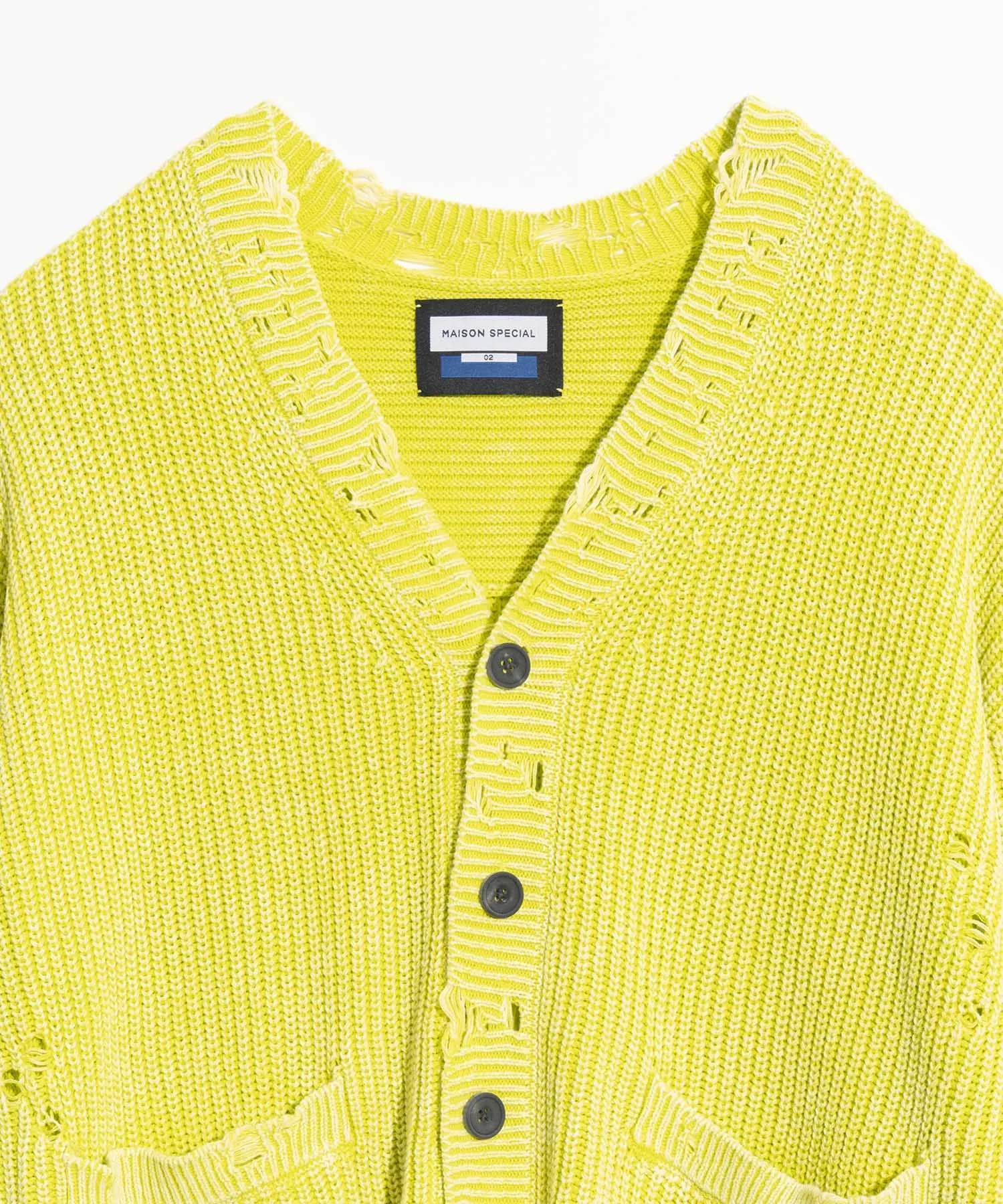Snow Wash Damaged Prime-Over V-Neck Knit Cardigan