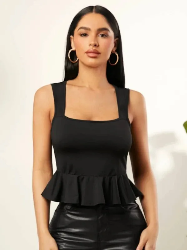 SOLID RUFFLE HEM TANK TOP