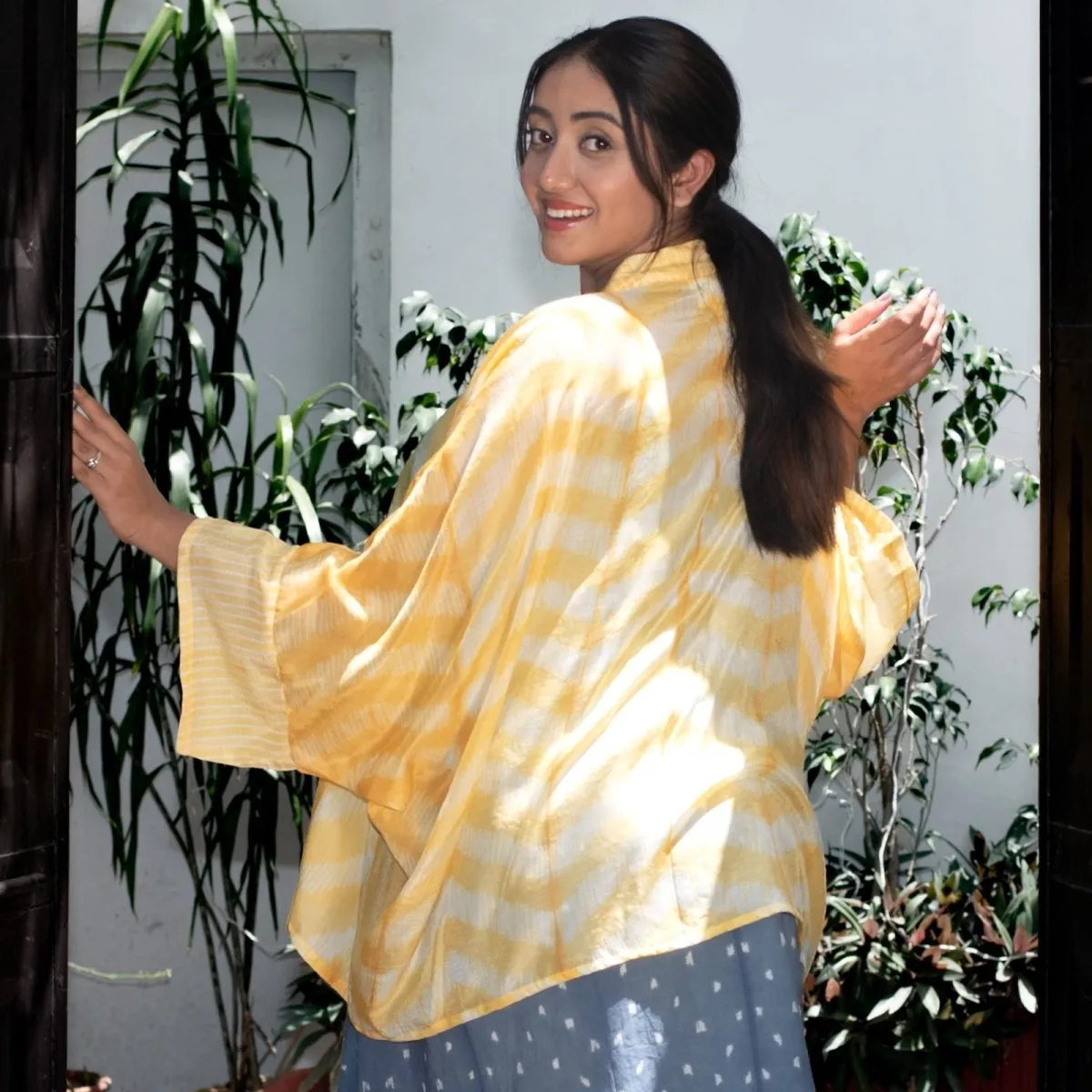 Sun-kissed Handprinted Shibori Silk Overlay