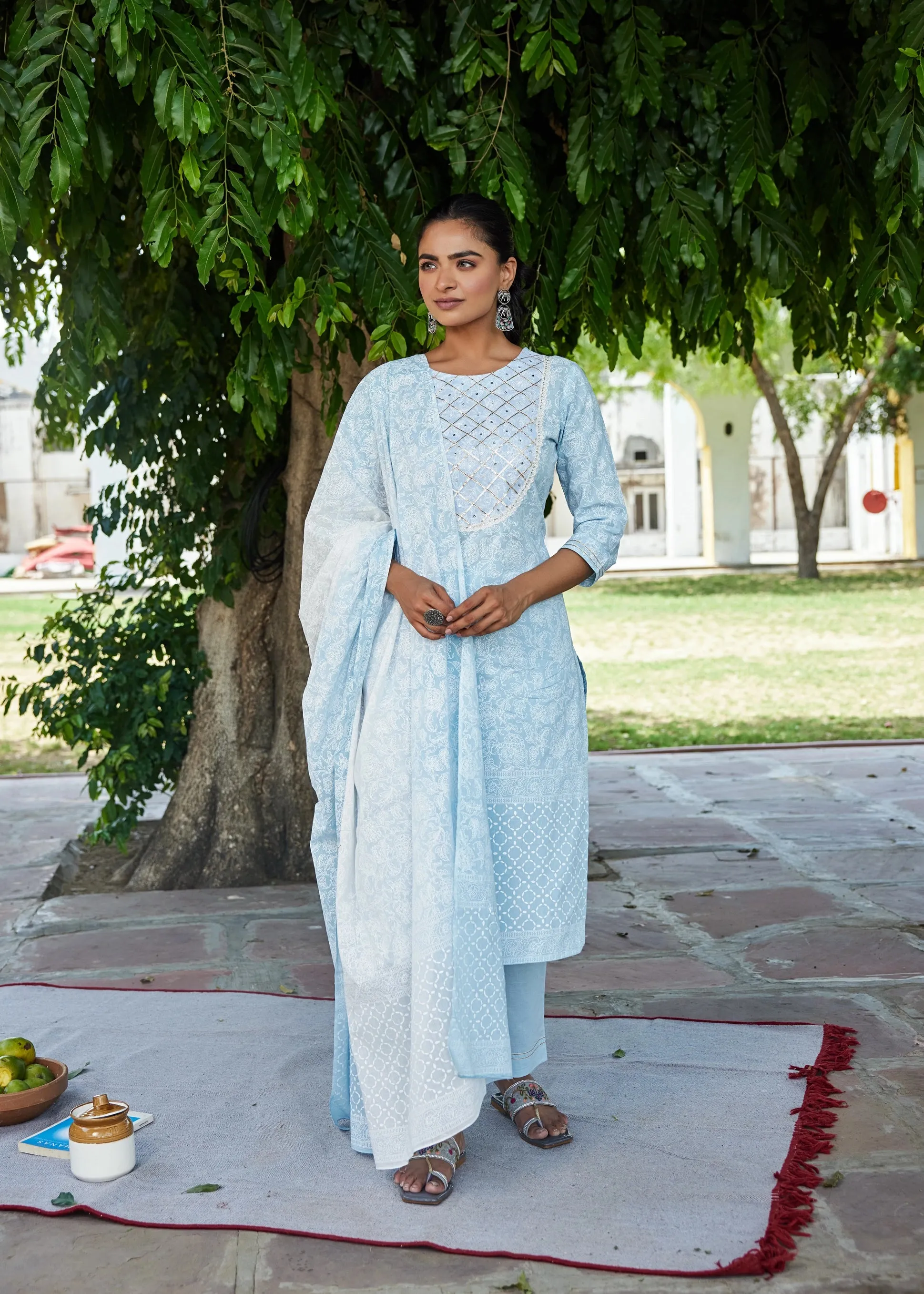 Suti women Cotton KHADI PRINTED 3 PCS KURTA SET