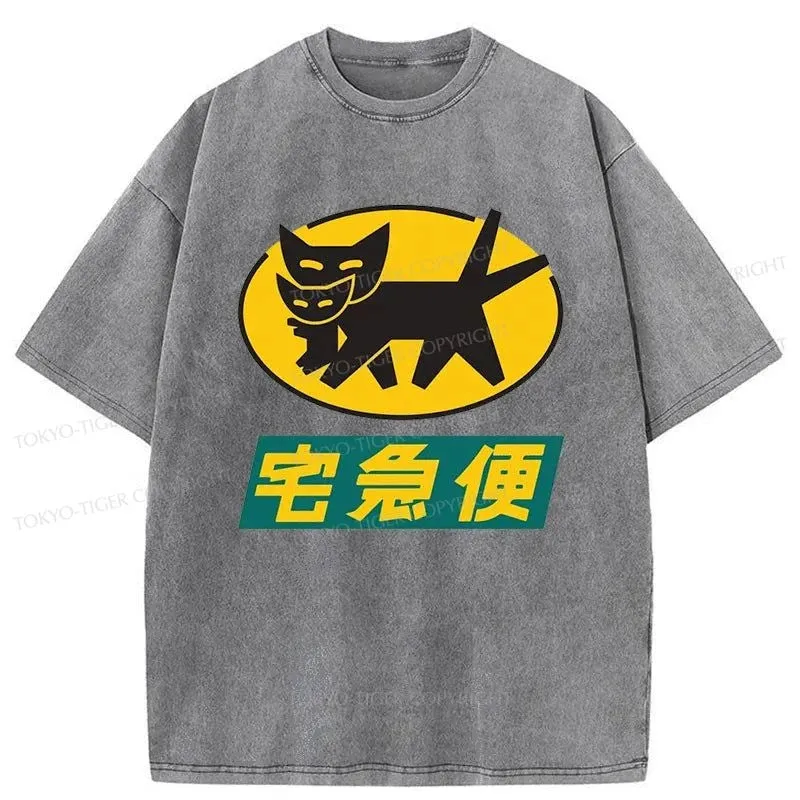 Tokyo-Tiger Black Cat Quick Transport Washed T-Shirt