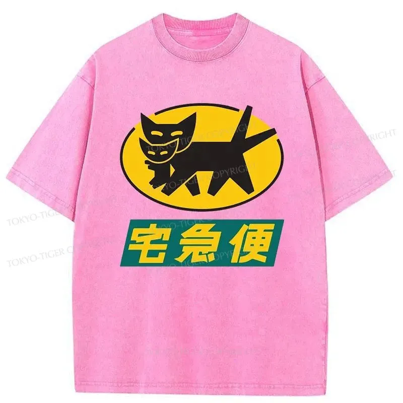 Tokyo-Tiger Black Cat Quick Transport Washed T-Shirt