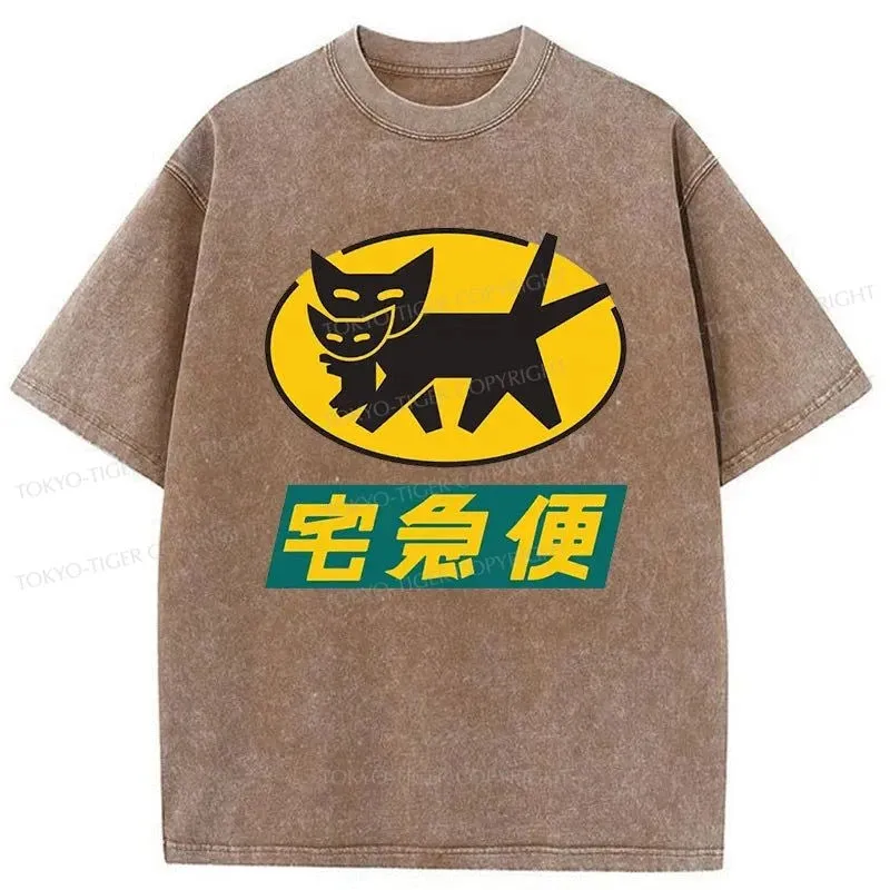 Tokyo-Tiger Black Cat Quick Transport Washed T-Shirt