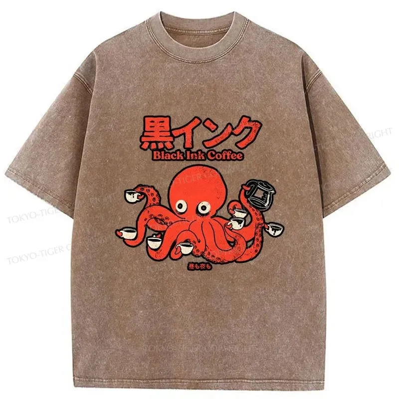 Tokyo-Tiger Black Ink Coffee Japanese Washed T-Shirt