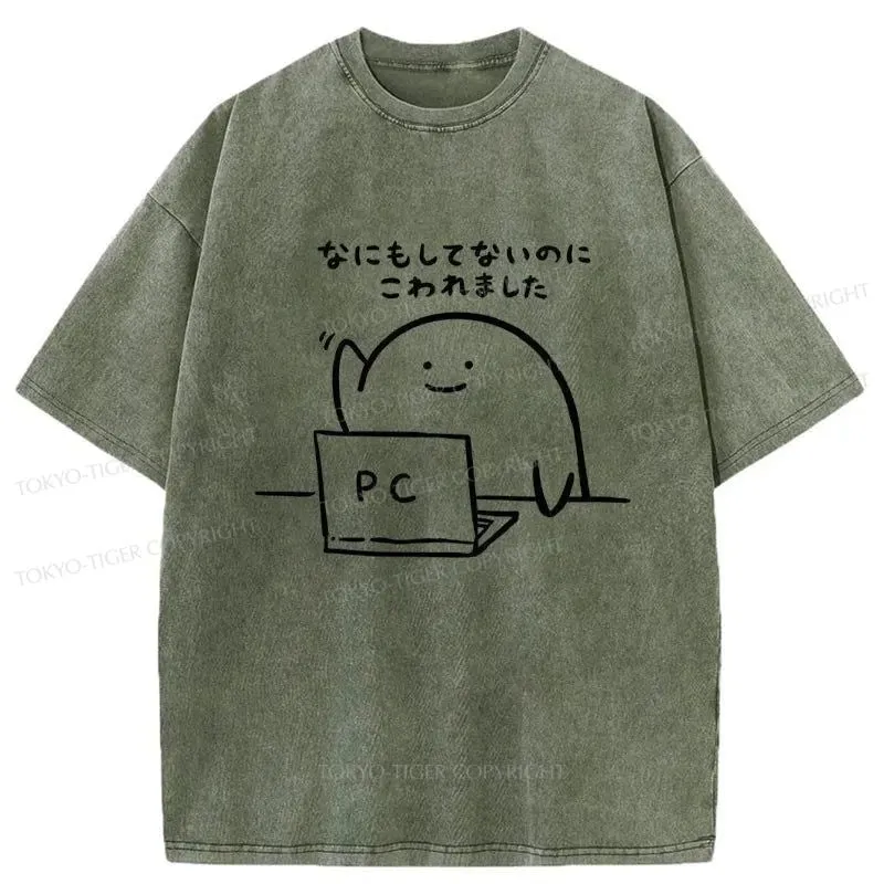 Tokyo-Tiger Computer Illiterate Japanese Washed T-Shirt