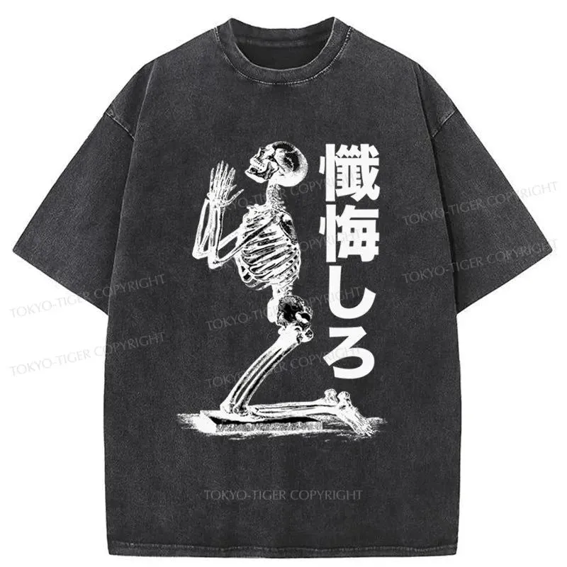 Tokyo-Tiger Confessing Skull Japanese Washed T-Shirt