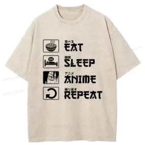 Tokyo-Tiger EAT SLEEP ANIME REPEAT Washed T-Shirt