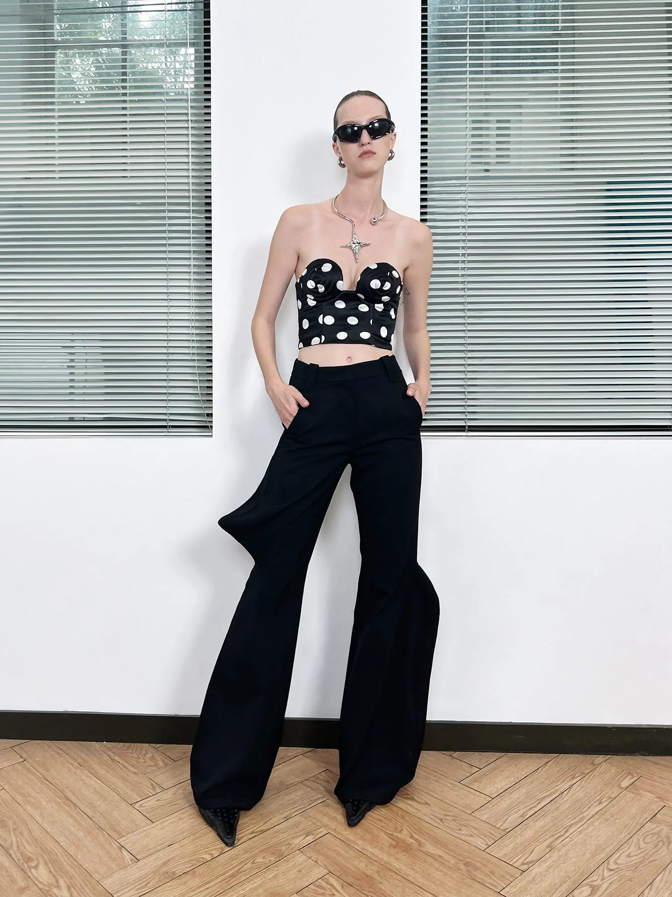 Twisted polka dot Whirlpool shaped bra top