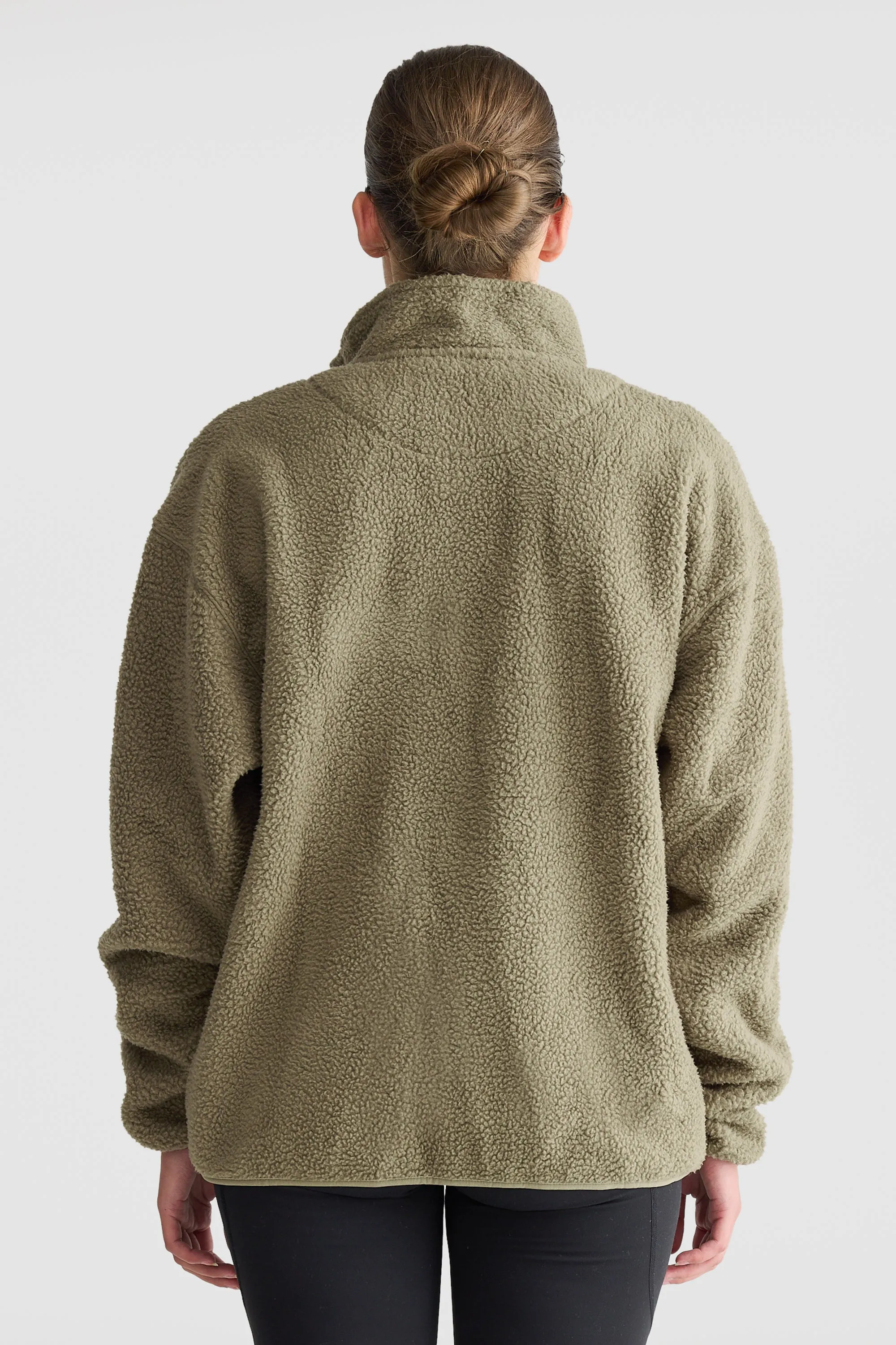 Unisex Sherpa Fleece Logo Quarter Zip Moss