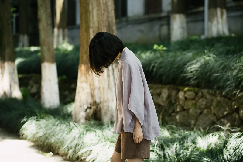 Wide Sleeve Cheongsam Top (Light Grey)