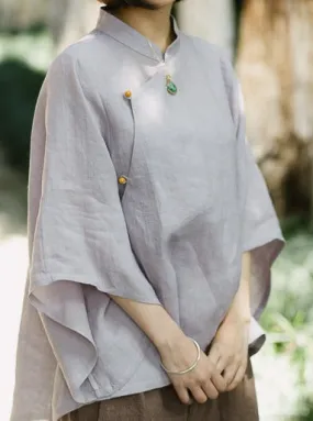 Wide Sleeve Cheongsam Top (Light Grey)