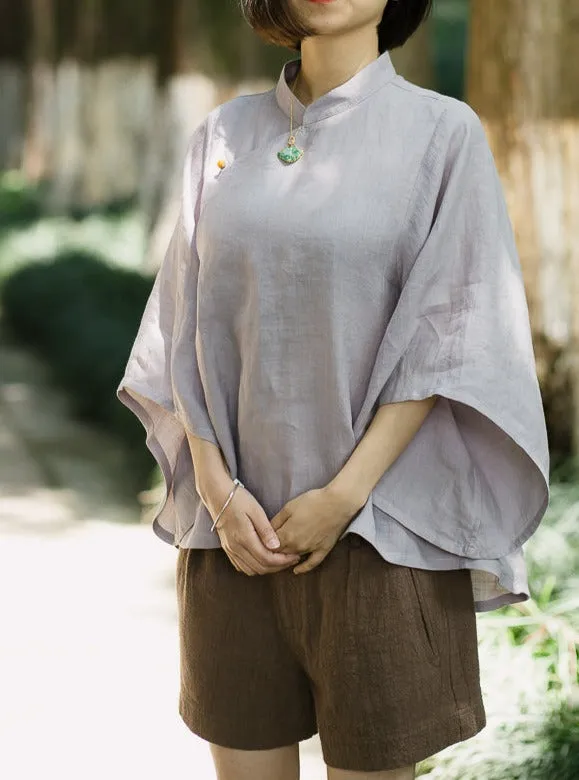 Wide Sleeve Cheongsam Top (Light Grey)