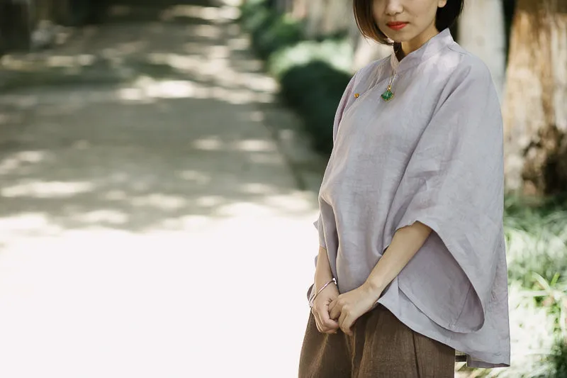 Wide Sleeve Cheongsam Top (Light Grey)