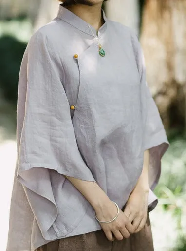 Wide Sleeve Cheongsam Top (Light Grey)