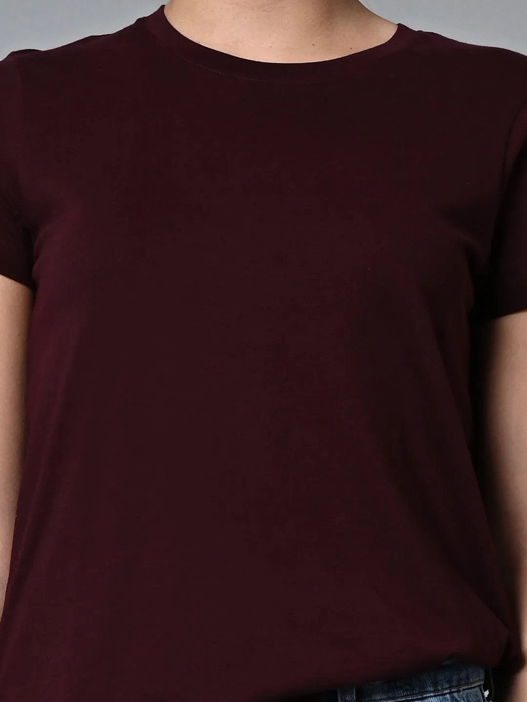 Women's Wine Cotton Regular Fit Tshirt